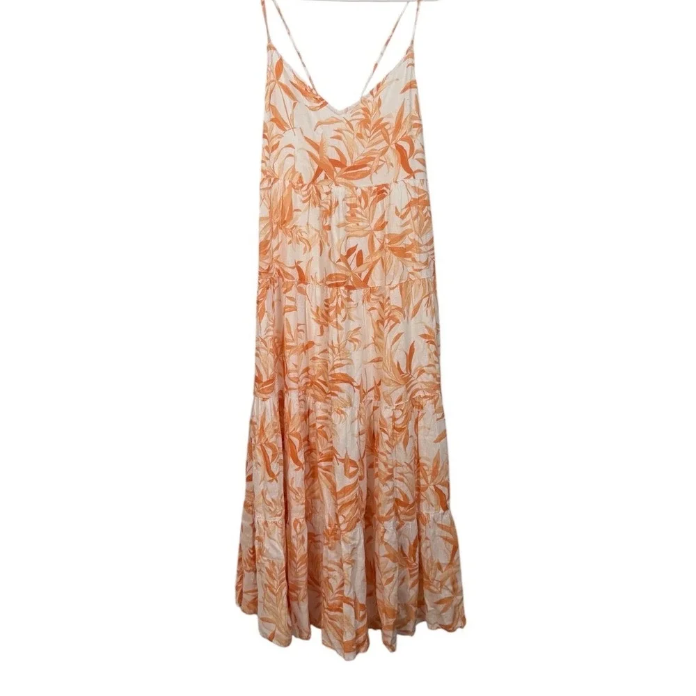 Abercrombie & Fitch Floral Tiered Maxi Dress Womens Size S Orange Linen Blend